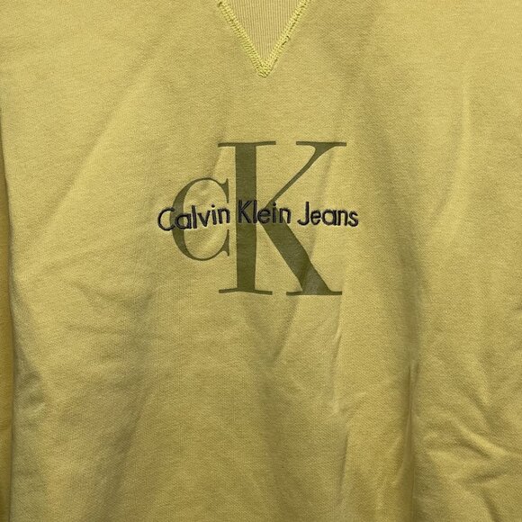 Vintage Calvin Klein Jeans Embroidered Spellout Yellow Crewneck Sweatshirt S USA - Picture 2 of 6